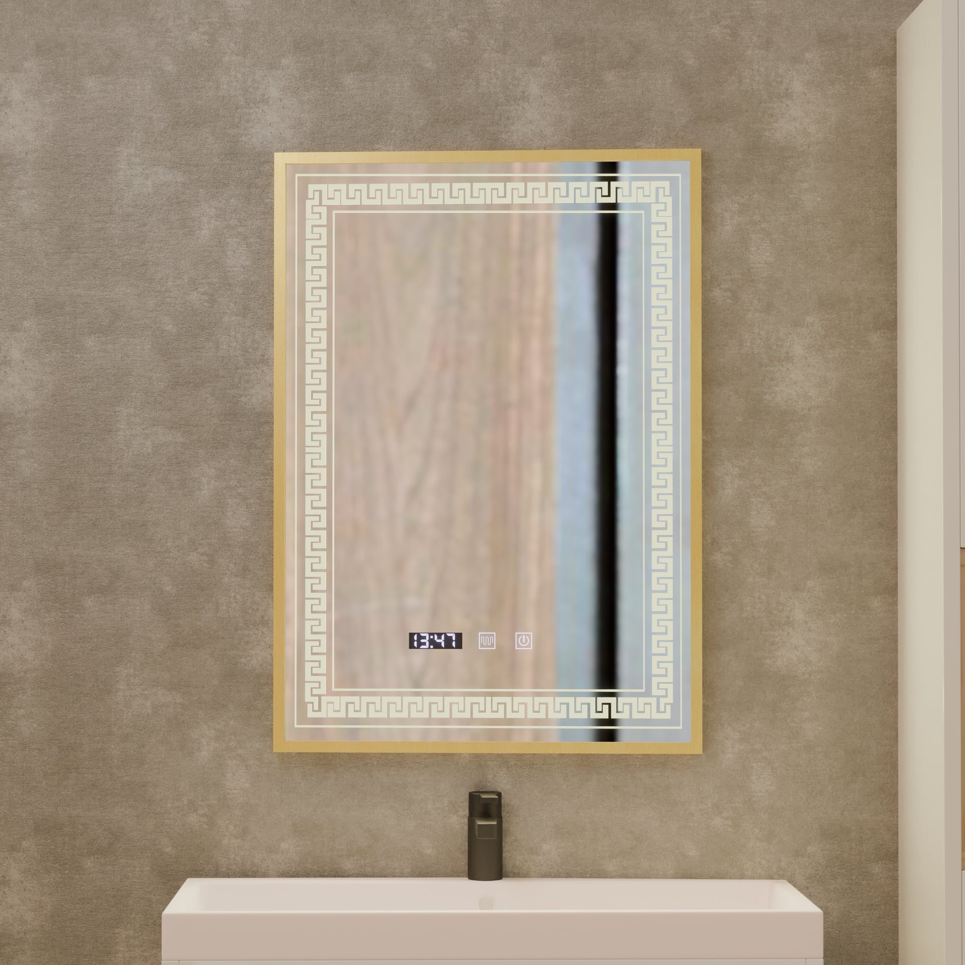 Specchio LED Touch Bruno Demister System, Orologio e Temperatura 60x80 cm Cornice Oro Spazzolato, S84/60X80 Specchi Korman S Titolo predefinito Alessandro Design
