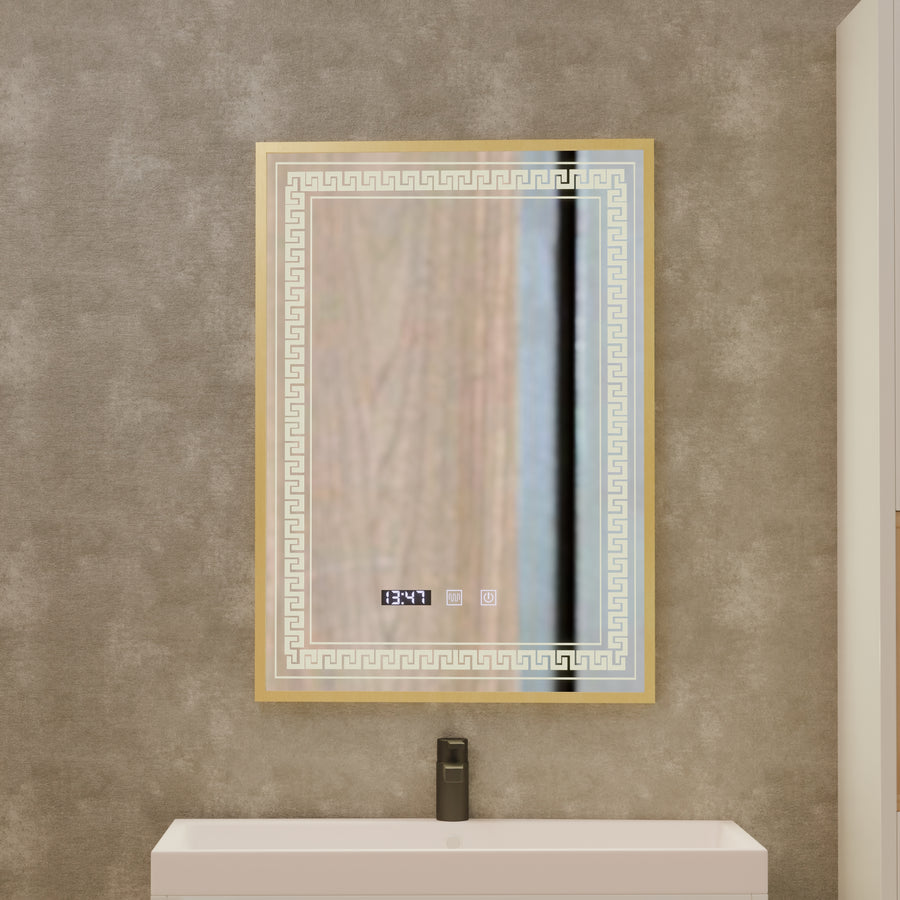 Specchio LED Touch Bruno Demister System, Orologio e Temperatura 60x80 cm Cornice Oro Spazzolato, S84/60X80 Specchi Korman S Titolo predefinito Alessandro Design