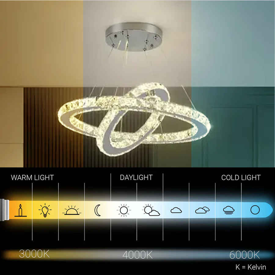 Lampadario LED con telecomando e cristallo PRISM LUMINIS 58W, 2 Cerchi, Luce Fredda/Calda/Neutra, Dimmerabile, Cromo e Bianco, Altezza Regolabile Lampadari LED con Telecomando Titolo predefinito Alessandro Design