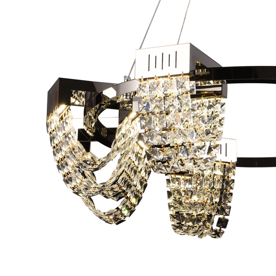Candelabru Cristal LED 24W, STRATUS Regalis, Diametru 80cm, Crom Lucios, Inaltime Reglabila, Lumina Calda Neutra Rece 3000K/4000K/6000K, Metal si Cristal Candelabre Cristal Default Title Alessandro Design