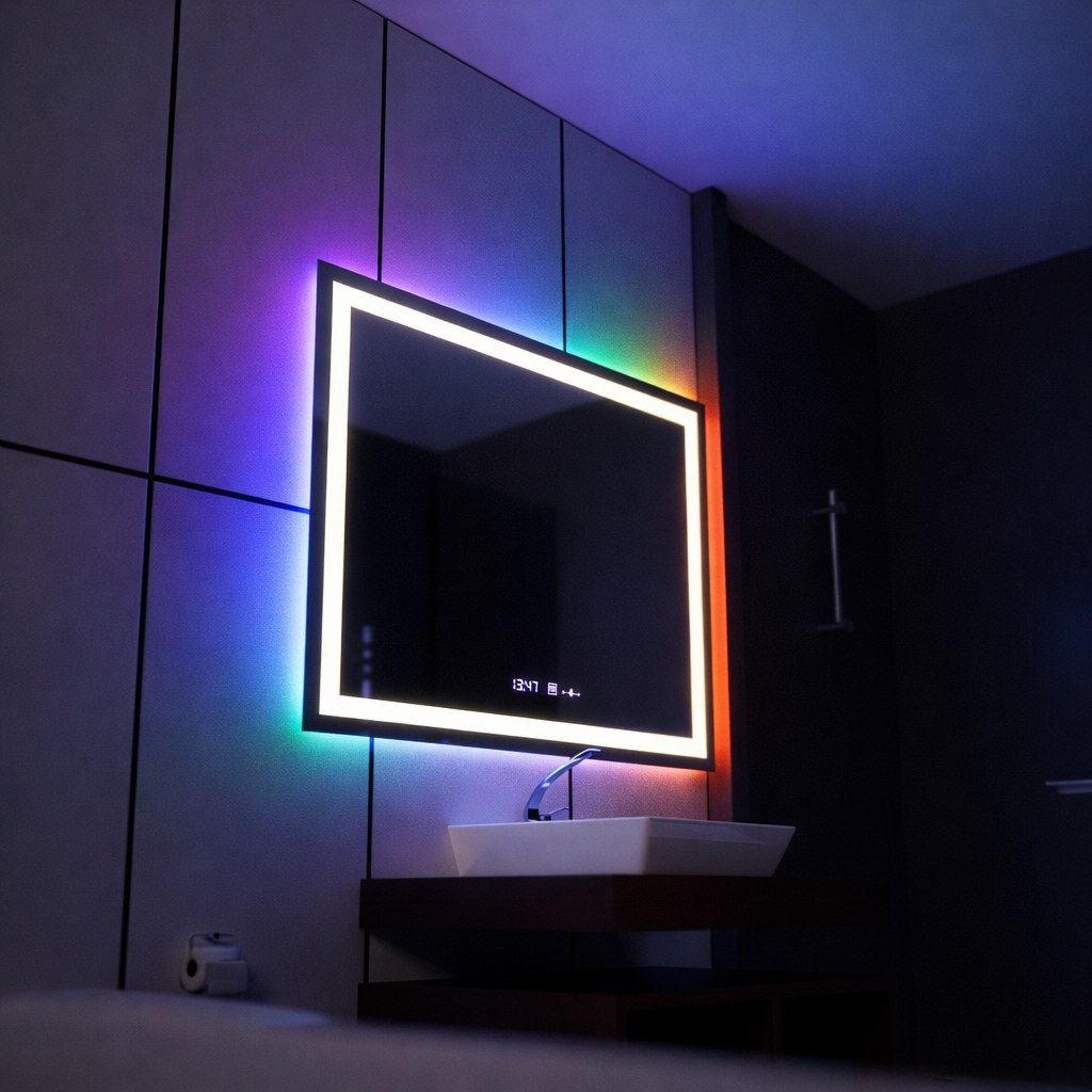 Oglinda LED Rectangulara, 100x60cm, Verite MotionGlow Marcello, Sistem Dezaburire, Ceas & Termometru, Dimabila, W09/100X60BTRGB Oglinzi Marcello Default Title Alessandro Design
