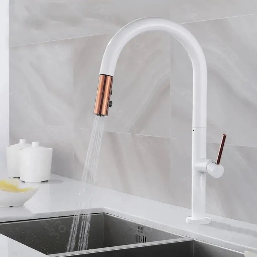 Rubinetto Cucina Con Doccia Estraibile, Ottone Sanitario, Bianco, CF/1035/A Rubinetti Cucina Titolo predefinito Alessandro Design
