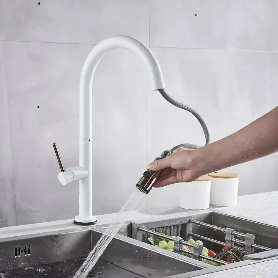 Rubinetto Cucina Con Doccia Estraibile, Ottone Sanitario, Bianco, CF/1035/A Rubinetti Cucina Titolo predefinito Alessandro Design