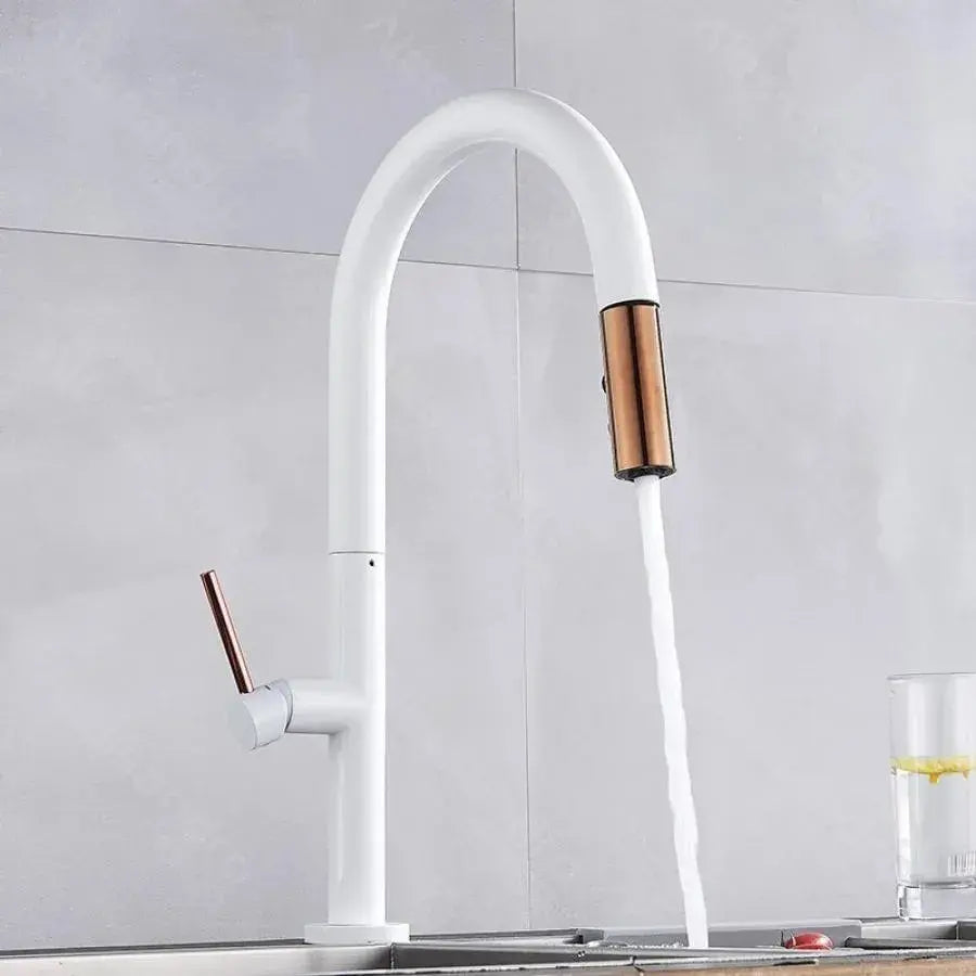 Rubinetto Cucina Con Doccia Estraibile, Ottone Sanitario, Bianco, CF/1035/A Rubinetti Cucina Titolo predefinito Alessandro Design