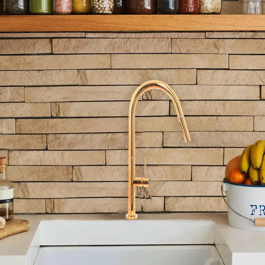 Rubinetto Cucina Con Doccia Estraibile, Ottone Sanitario, Oro, CF2043 Rubinetti Cucina Titolo predefinito Alessandro Design