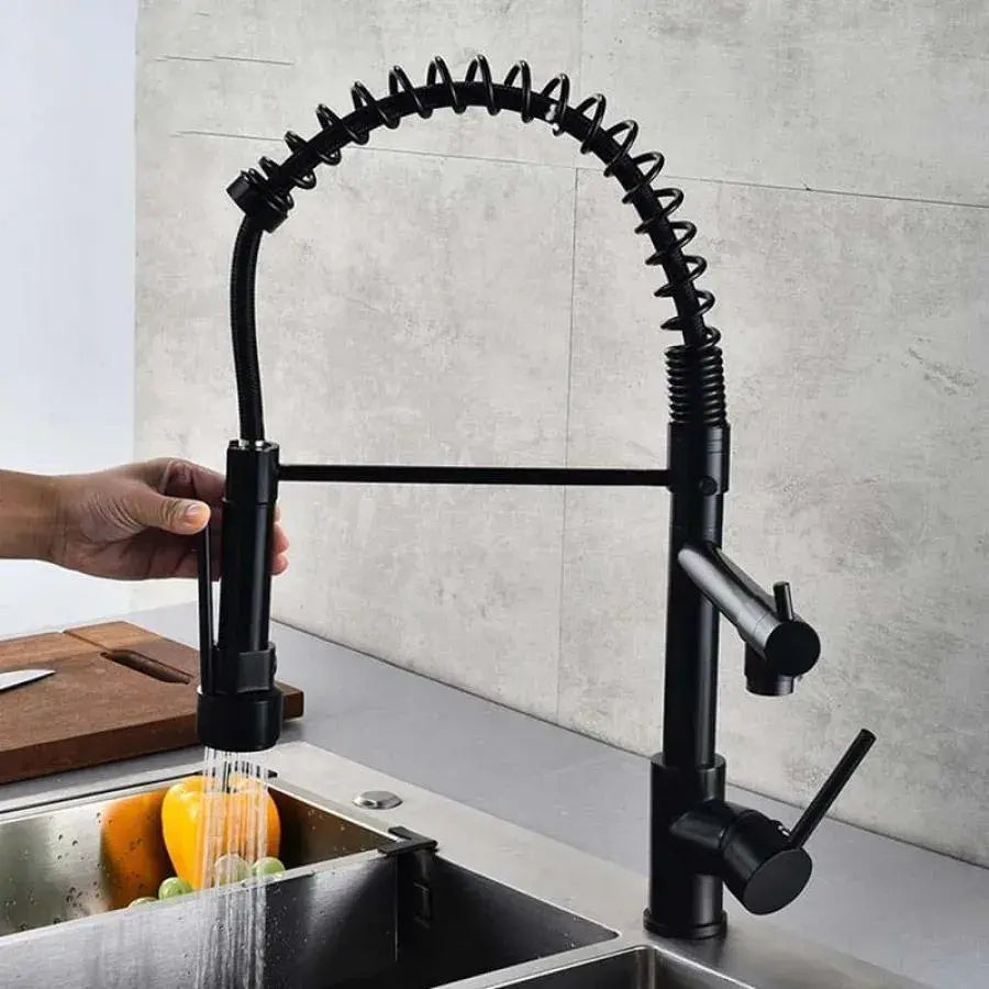 Rubinetto Cucina con Doccia Estraibile, Acciaio Inox e Ottone Nero, YD/201 Rubinetti Cucina Titolo predefinito Alessandro Design