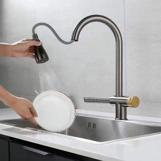 Rubinetto cucina con doccetta estraibile in acciaio inox grigio con funzione cascata YB1500N Rubinetti cucina Default Title Alessandro Design