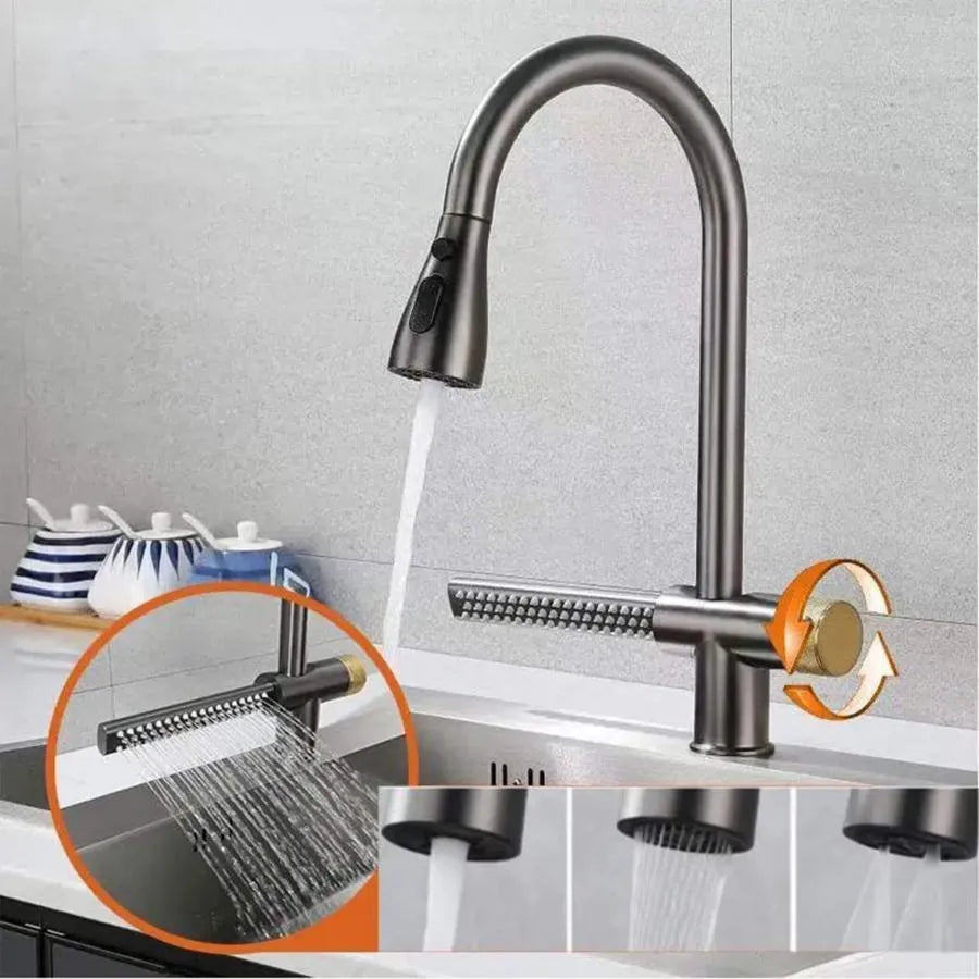 Baterie Bucatarie cu Dus Extractibil Inox Gri Cu Functie Cascada YB1500N Baterii de Bucatarie Default Title Alessandro Design