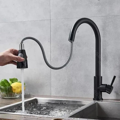 Rubinetto da cucina con doccia estraibile, acciaio inossidabile SUS304, nero, CF018BK