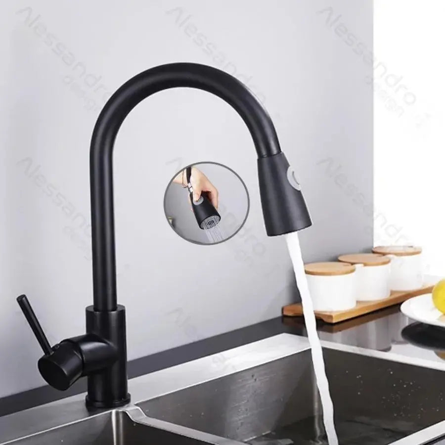 Rubinetto da cucina con doccia estraibile, Acciaio inossidabile SUS304, Nero, Rubinetti da cucina HS003 Titolo predefinito Alessandro Design