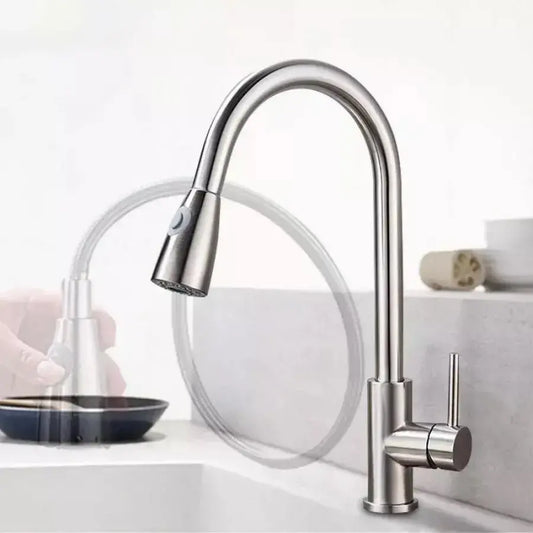Rubinetto Cucina con Doccia Estraibile, Acciaio Inossidabile SUS304, Satinato, CF018 Rubinetti Cucina Titolo predefinito Alessandro Design