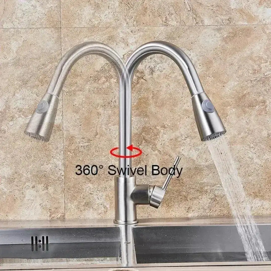 Rubinetto Cucina con Doccia Estraibile, Acciaio Inossidabile SUS304, Satinato, CF018 Rubinetti Cucina Titolo predefinito Alessandro Design