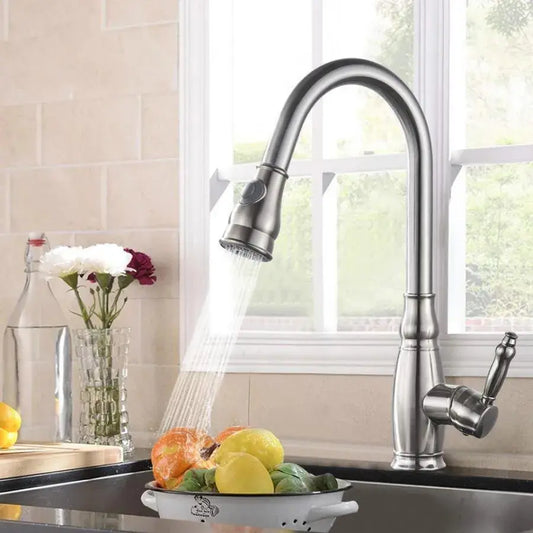 Rubinetto Cucina Con Doccia Estraibile, Acciaio Inossidabile SUS304, Satinato, YSQ/105 Rubinetti Cucina Titolo predefinito Alessandro Design
