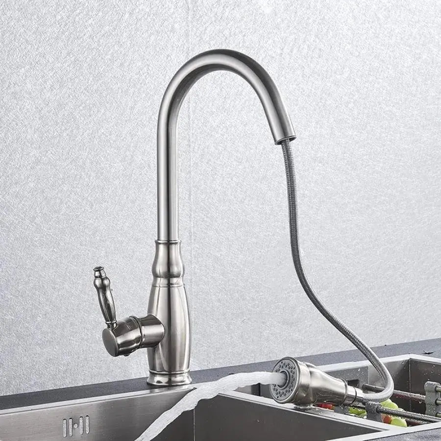 Rubinetto Cucina Con Doccia Estraibile, Acciaio Inossidabile SUS304, Satinato, YSQ/105 Rubinetti Cucina Titolo predefinito Alessandro Design