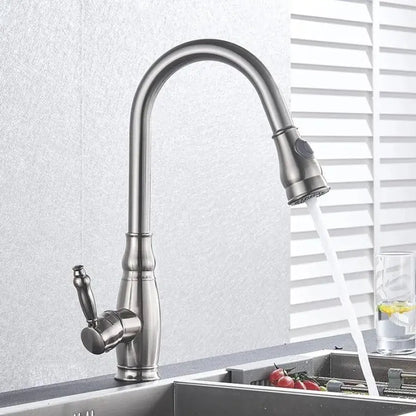 Rubinetto Cucina Con Doccia Estraibile, Acciaio Inossidabile SUS304, Satinato, YSQ/105 Rubinetti Cucina Titolo predefinito Alessandro Design
