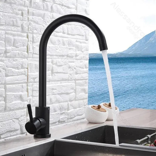 Rubinetto Cucina Monocomando Bocca Girevole Cartuccia Ceramica Acciaio Inox Attacchi Nero Satinato Kit di Fissaggio Incluso HS001 Rubinetti Cucina Titolo predefinito Alessandro Design