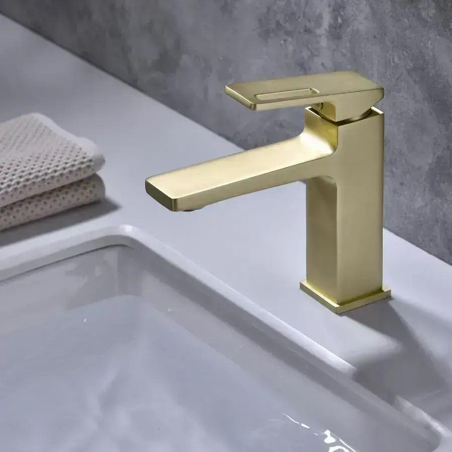 Rubinetto Monocomando Lavabo Cartuccia Ceramica Sanitari Ottone Satinato Dorato Attacchi e Kit Fissaggio Inclusi 9807D Rubinetti Bagno Titolo predefinito Alessandro Design