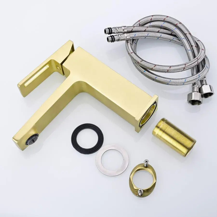 Rubinetto Monocomando Lavabo Cartuccia Ceramica Sanitari Ottone Satinato Dorato Attacchi e Kit Fissaggio Inclusi 9807D Rubinetti Bagno Titolo predefinito Alessandro Design