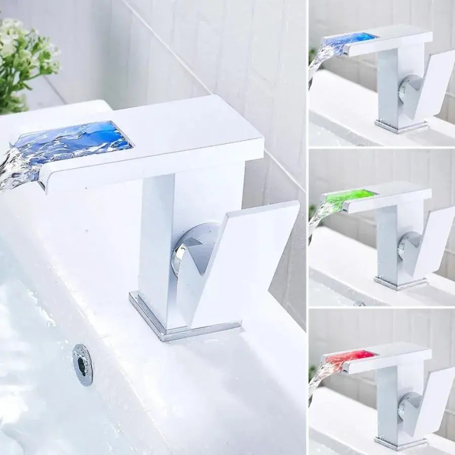 Rubinetto lavabo, Bianco, Luce RGB, Cambia colore in base alla temperatura dell'acqua, OD3011 Rubinetti bagno Titolo predefinito Alessandro Design