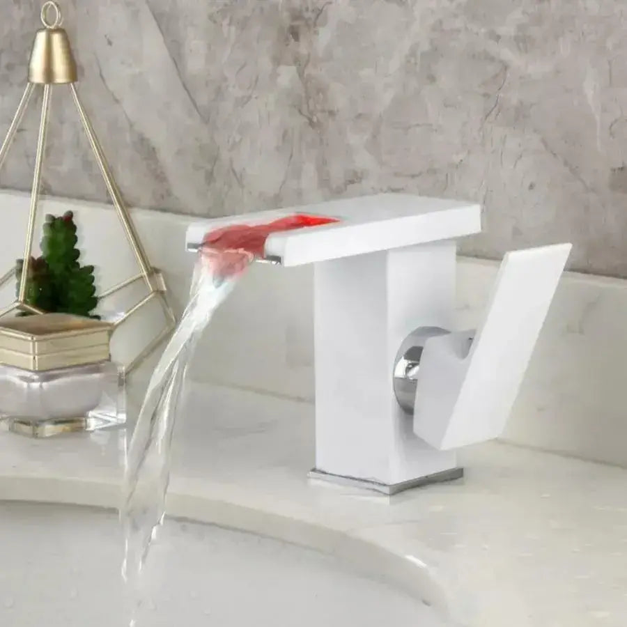Rubinetto lavabo, Bianco, Luce RGB, Cambia colore in base alla temperatura dell'acqua, OD3011 Rubinetti bagno Titolo predefinito Alessandro Design