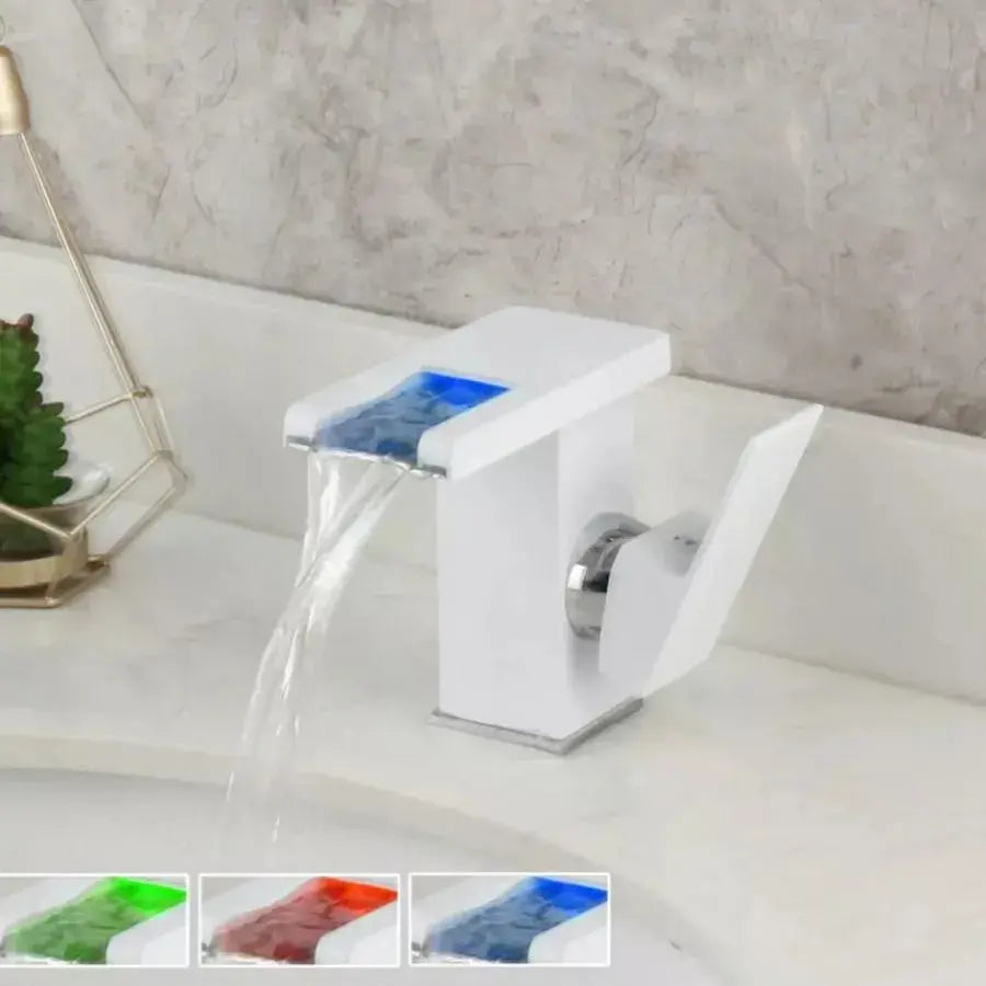 Rubinetto lavabo, Bianco, Luce RGB, Cambia colore in base alla temperatura dell'acqua, OD3011 Rubinetti bagno Titolo predefinito Alessandro Design