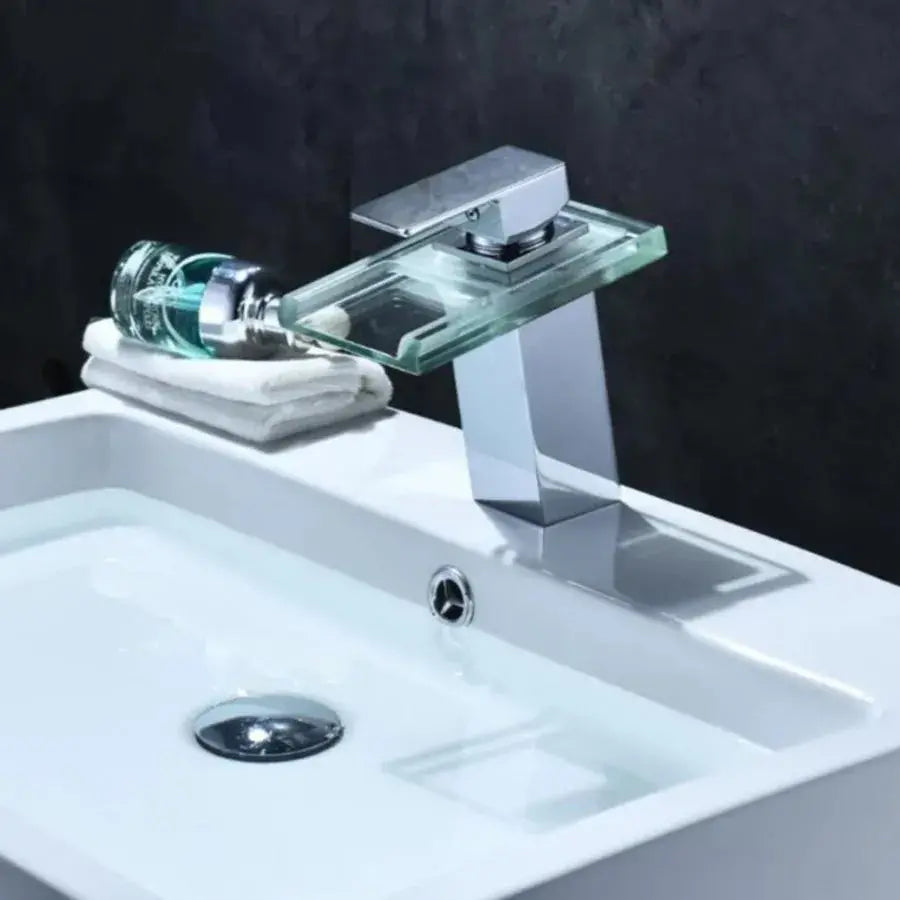 Rubinetto per lavabo, Lega e vetro, Cromo, Luce RGB, Cambio colore a seconda della temperatura dell'acqua, Rubinetti per bagno OD3008 Titolo predefinito Alessandro Design