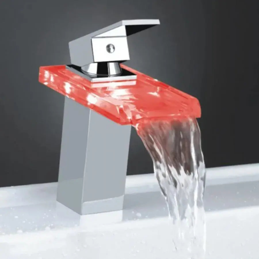 Rubinetto per lavabo, Lega e vetro, Cromo, Luce RGB, Cambio colore a seconda della temperatura dell'acqua, Rubinetti per bagno OD3008 Titolo predefinito Alessandro Design