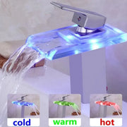 Rubinetto per lavabo, Lega e vetro, Cromo, Luce RGB, Cambio colore a seconda della temperatura dell'acqua, Rubinetti per bagno OD3008 Titolo predefinito Alessandro Design