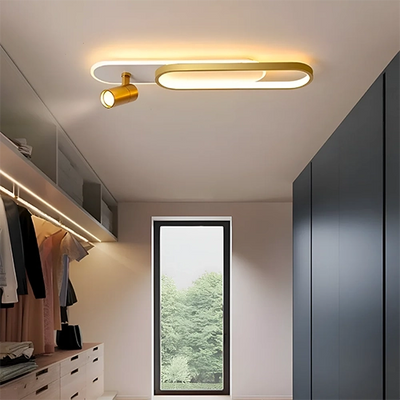Lampadario LED con Proiettore Orientabile FISSO Camilla, 48W, Luce Fredda/Calda/Neutra 3000K/4000K/6000K, Oro Lucido, Metallo e Acrilico
