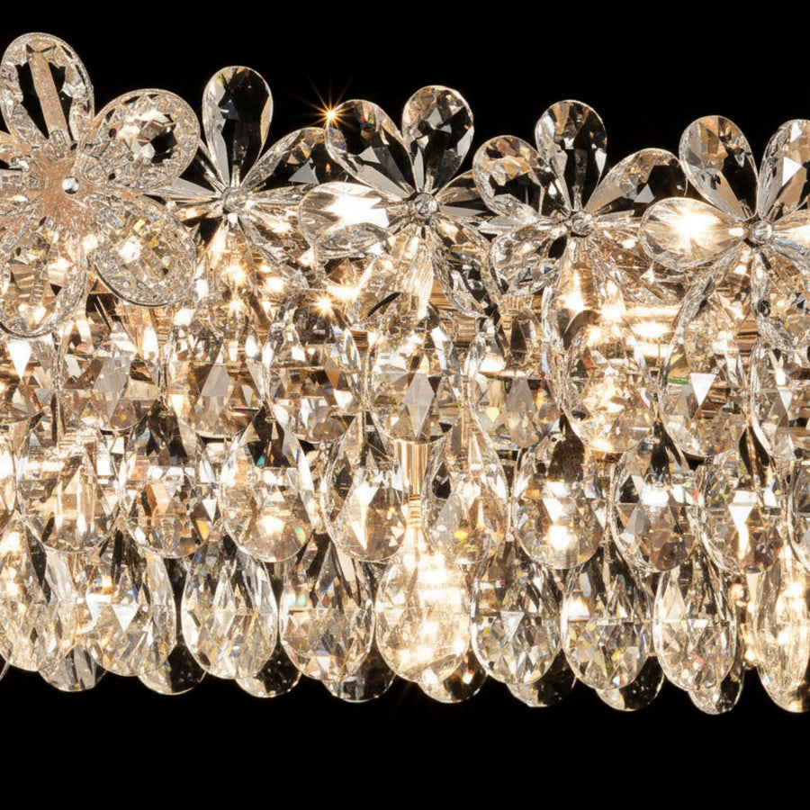 Candelabru Cristal Regalis 11x E14, 80cm, Auriu Lucios, Inaltime Reglabila, Metal si Cristal