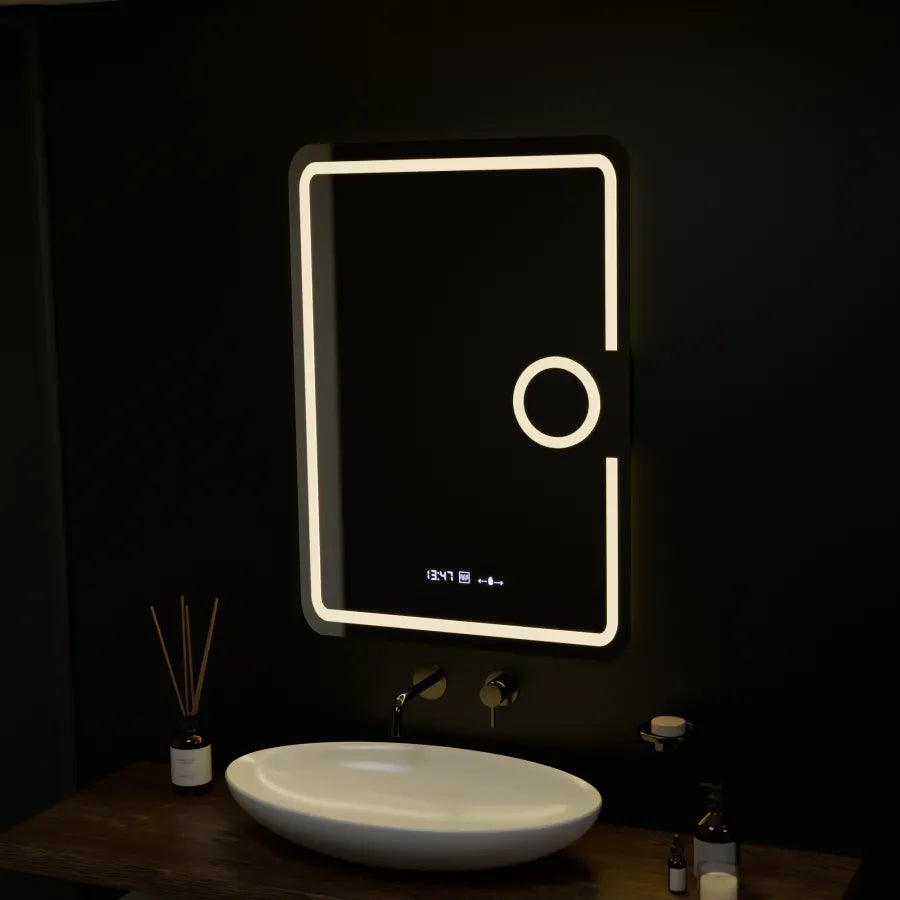 Oglinda LED Rectangulara, 50x70cm, Eclat MotionGlow Marcello, Sistem Dezaburire, Ceas & Termometru, Lupa Cosmetica, Dimabila Oglinzi Marcello Default Title Alessandro Design