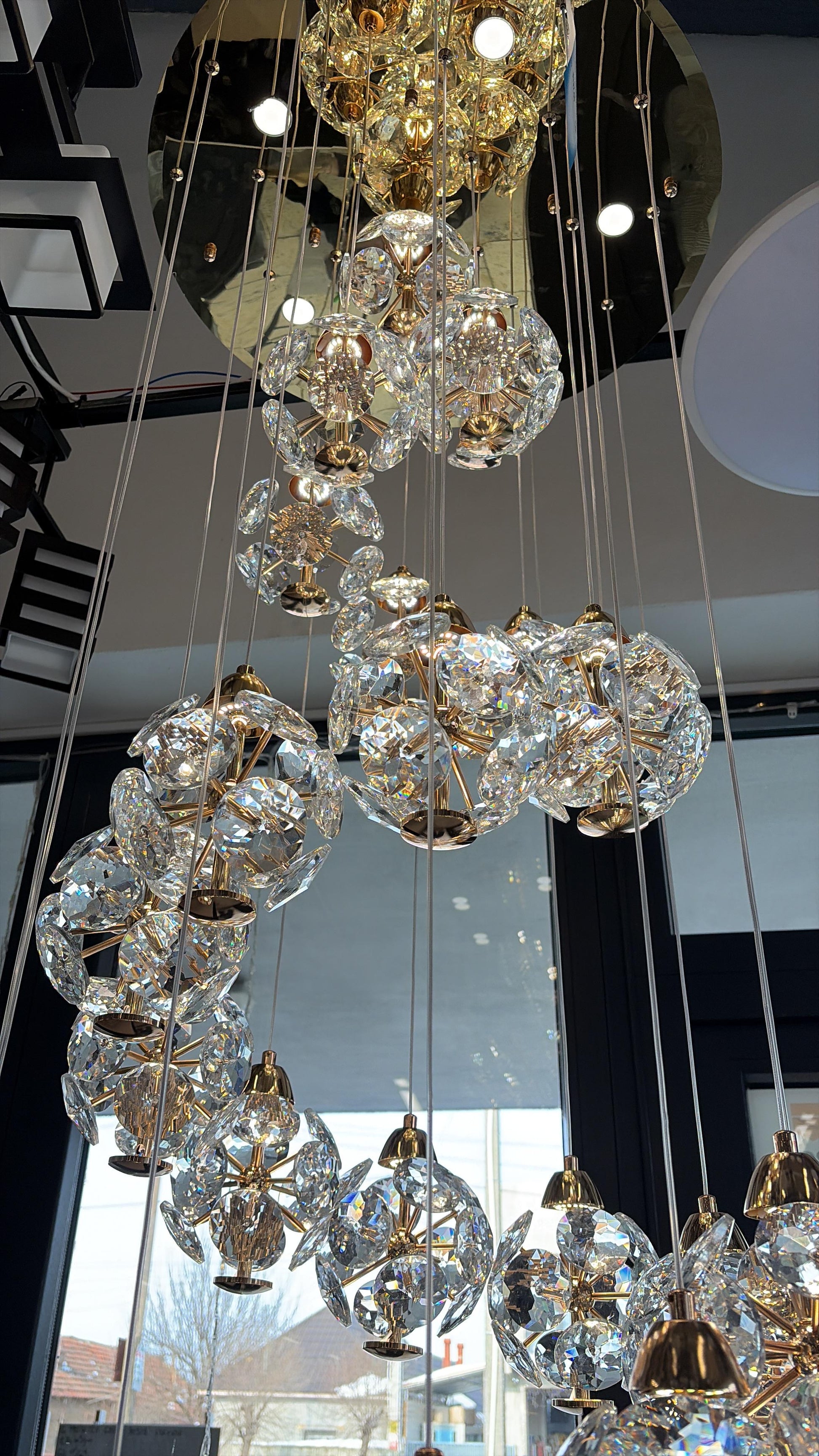 Candelabru Cristal LED KILKENNY Culmino, 144W, Lumina Neutra, Diametru 60cm, Auriu Candelabre Moderne Default Title Alessandro Design
