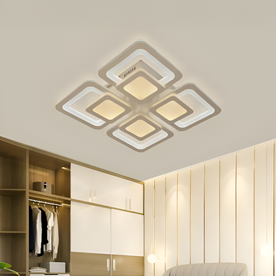 Lampadario LED con telecomando SUSAN 96W, 4 Quadrati, Luce Fredda/Calda/Neutra, Dimmerabile, Bianco