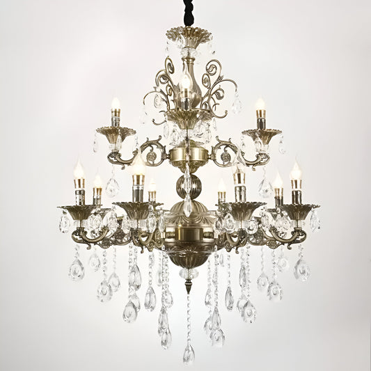 SANSSOUCI Royal Lampadario 12xE14 Metallo e cristallo Altezza regolabile Lampadari classici in ottone anticato Titolo predefinito Alessandro Design