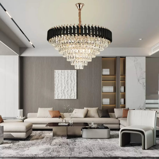 Candelabru Cristal VERSAILLES Supremo 12xE14, Diametru 80cm, Auriu Lucios si Negru, Inaltime Reglabila Candelabre Cristal Default Title Alessandro Design