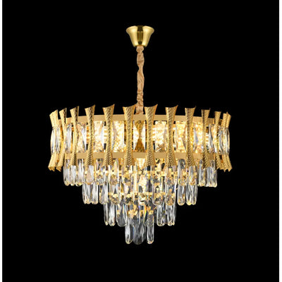Lampadario in Cristallo HAMPTON Magno 8x E14, Diametro 60cm, Oro Lucido, Altezza Regolabile