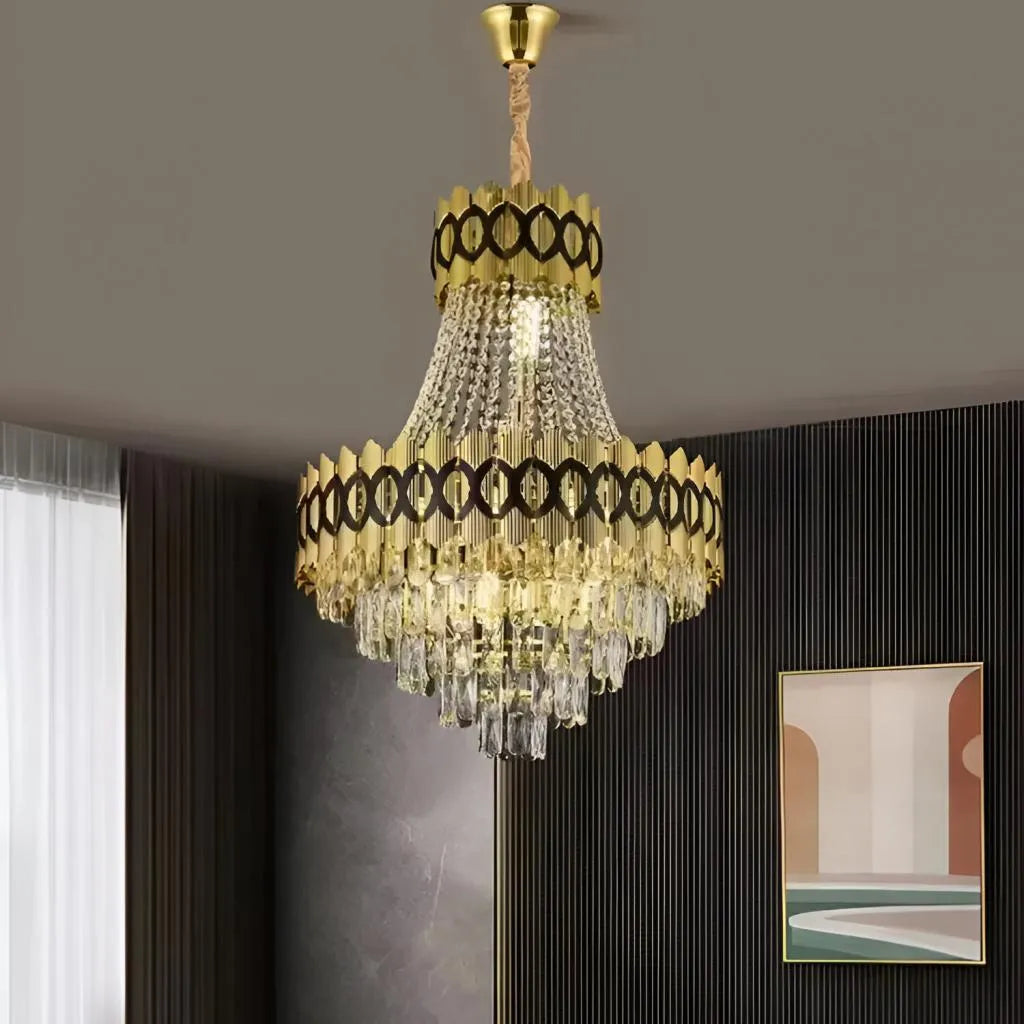 Lampadario di cristallo Evangeline Oro Nero 10XE14 Lampadario di cristallo regolabile in altezza Titolo predefinito Alessandro Design