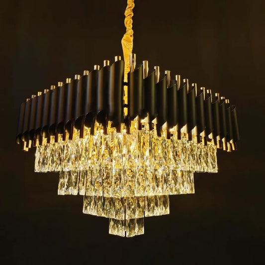 Lampadario di cristallo VERSAILLES Eleganza 8x E14, 48 cm, Oro lucido e nero, Altezza regolabile Lampadari di cristallo Titolo predefinito Alessandro Design
