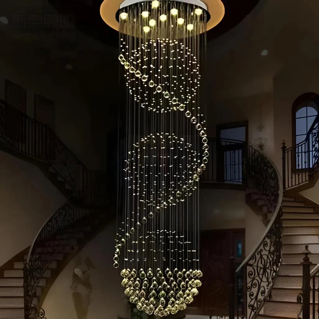 Lampadario LED in Cristallo 70W IMPERIALE Oro, Diametro 50cm, Altezza 200cm, Modello a Scala Lampadario in Cristallo Titolo predefinito Alessandro Design