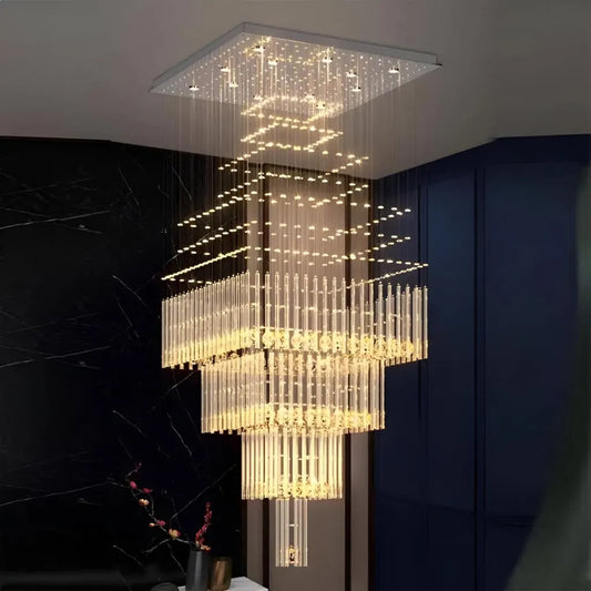 Lampadario LED in Cristallo 80W FLORENTIA Oro, Diametro 50cm, Altezza 200cm, Modello Scala Lampadario in Cristallo Titolo predefinito Alessandro Design