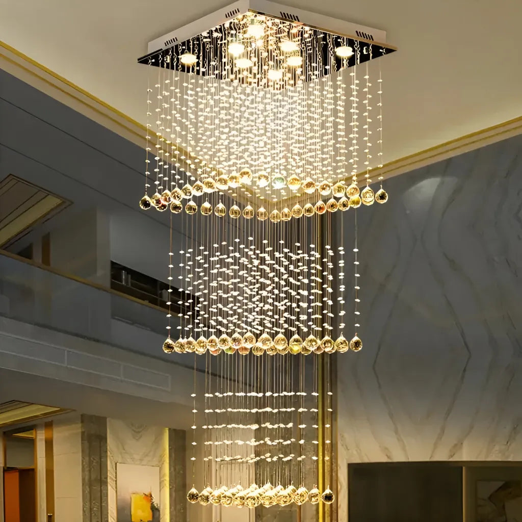 Candelabru Cristal LED 80W PALATINA Auriu, Diametru 50cm, Inaltime 200cm, Model Scara Candelabre Cristal Default Title Alessandro Design