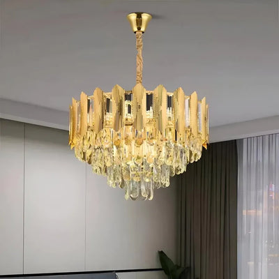 Lampadario Cristallo BUCKINGHAM Eleganza 8x E14, Diametro 50cm, Oro Lucido, Altezza Regolabile