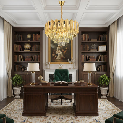 Lampadario di cristallo BUCKINGHAM Petito 3xE14, diametro 30 cm, oro lucido, altezza regolabile Lampadario di cristallo Titolo predefinito Alessandro Design