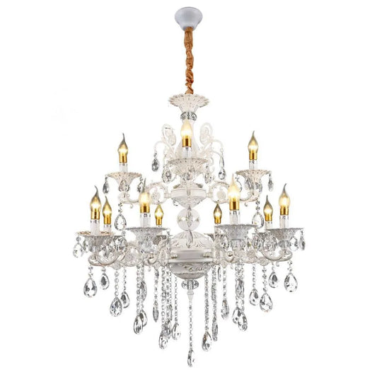 SANSSOUCI Royal Lampadario 12xE14 Metallo e cristallo Altezza regolabile Lampadari in cristallo bianco e argento Titolo predefinito Alessandro Design