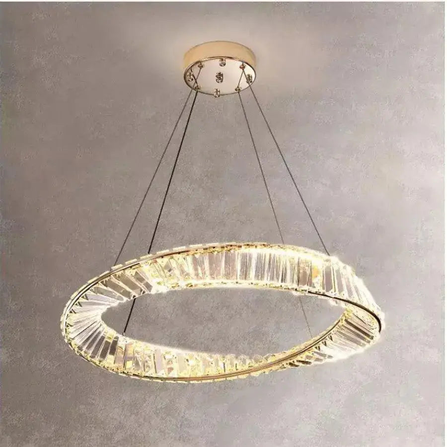 Lustra LED suspendata cu telecomanda si cristal CAIRO 36W, 1 Cerc, lumina Rece/Calda/Neutra, Dimabila, Auriu Lucios, Inaltime Reglabila Lustre LED Cristal Default Title Alessandro Design