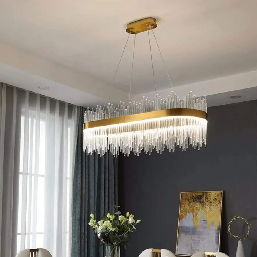 Lampadario LED a Sospensione con Telecomando, SIMONE 105W, Lineare, Luce Fredda/Calda/Neutra, Dimmerabile, Oro Lucido, Lampadario LED Regolabile in Altezza Titolo predefinito Alessandro Design