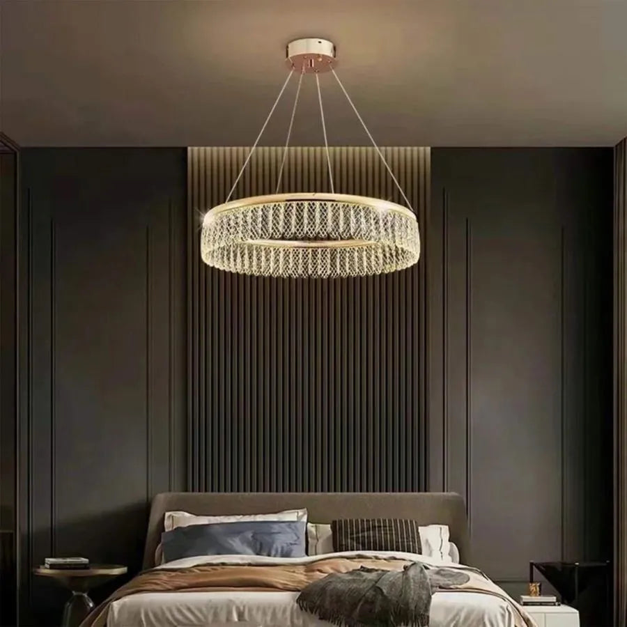 Lampadario LED con Telecomando Zareef 80W, Lampadario in Cristallo Oro Titolo predefinito Alessandro Design