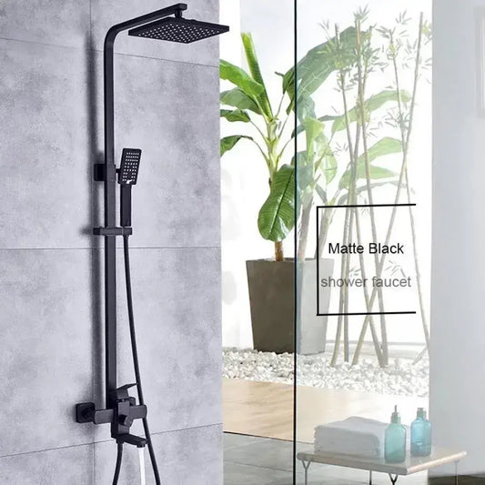 SET Colonna Doccia, Acciaio Inox, Para Quadrato, Effetto Pioggia, 3 Funzioni, Montaggio a Parete, Nero Satinato, Accessori Inclusi, HS007 Rubinetti & Colonne Doccia Titolo predefinito Alessandro Design