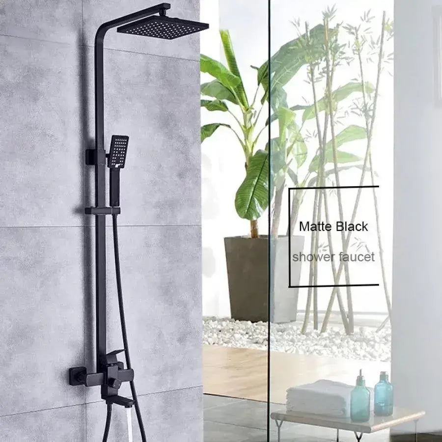 SET Colonna Doccia, Acciaio Inox, Para Quadrato, Effetto Pioggia, 3 Funzioni, Montaggio a Parete, Nero Satinato, Accessori Inclusi, HS007 Rubinetti & Colonne Doccia Titolo predefinito Alessandro Design