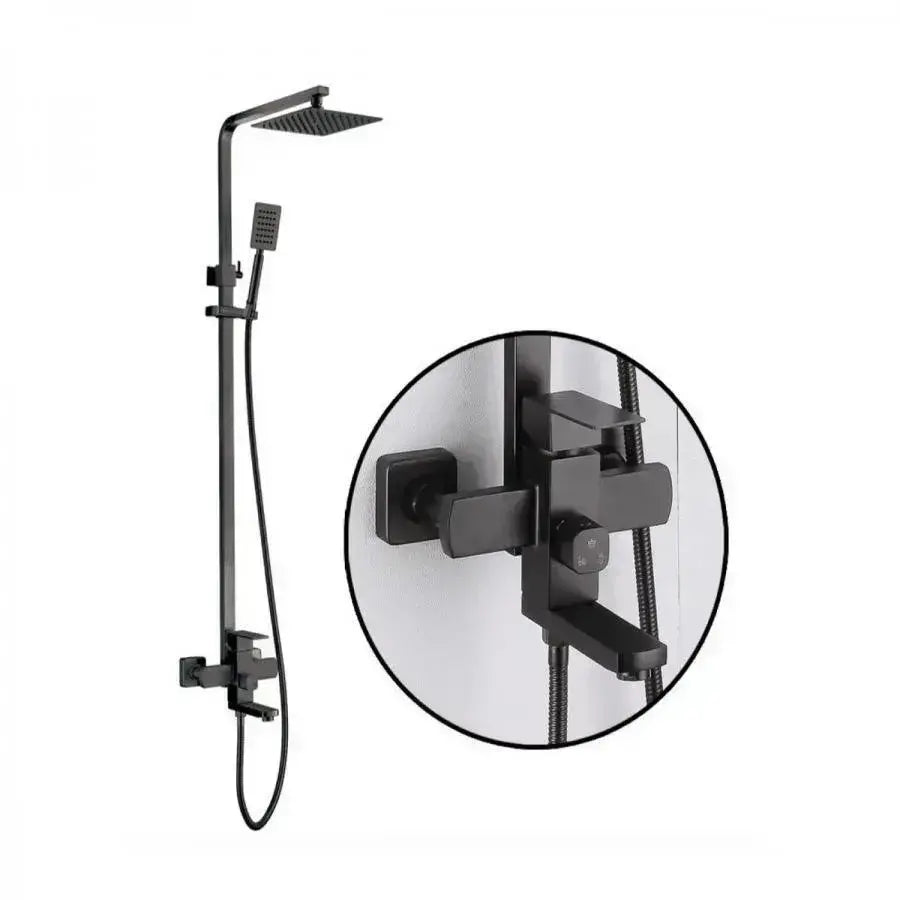SET Colonna Doccia, Acciaio Inox, Para Quadrato, Effetto Pioggia, 3 Funzioni, Montaggio a Parete, Nero Satinato, Accessori Inclusi, HS007 Rubinetti & Colonne Doccia Titolo predefinito Alessandro Design